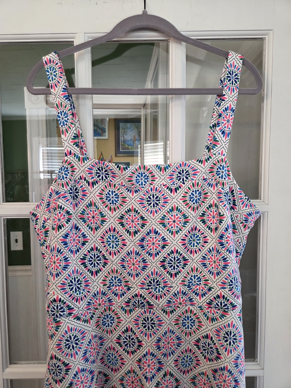 Boden Pink & Teal Mosaic Square-Neck Sundress - Size 14R - Picture 7 of 9